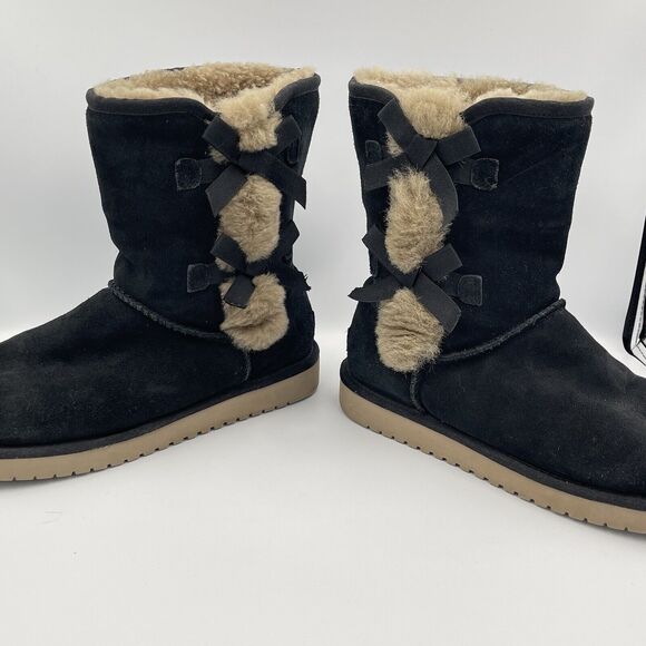 Koolaburra by Ugg Victoria Short Black Suede Tan Fur Boots Womens SIZE 10 Winter - Picture 8 of 11